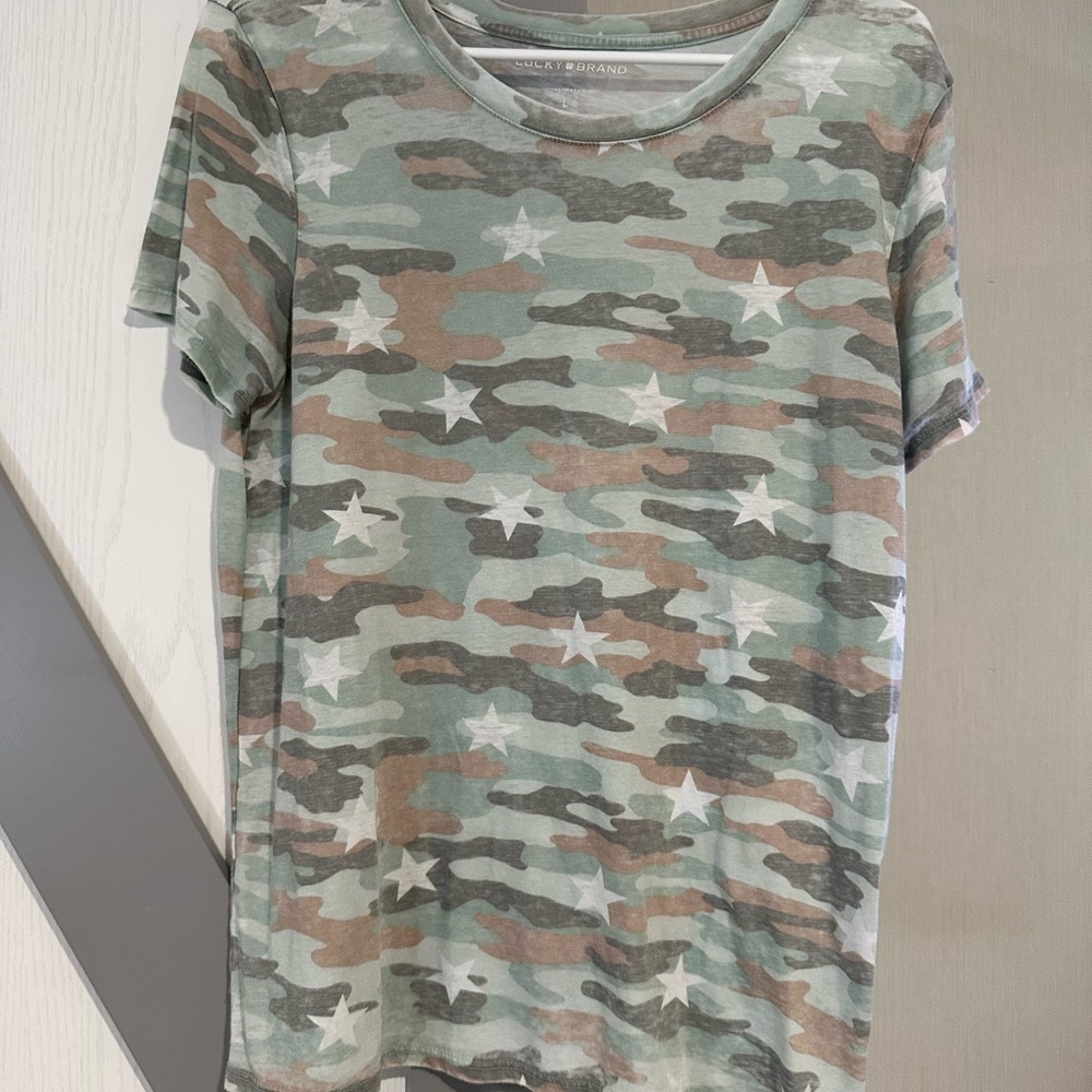 Lucky Brand Green and Brown Camouflage Blouse